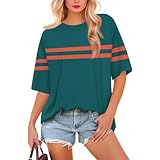 Oversized Tshirts for Women Loose fit Comfy Short Sleeve Crewneck Striped T Shirt Casual Summer Beach Vacation Clothes for Women Beach Fashion Lightweight Half Sleeve Tops Womens Fashion Clothes