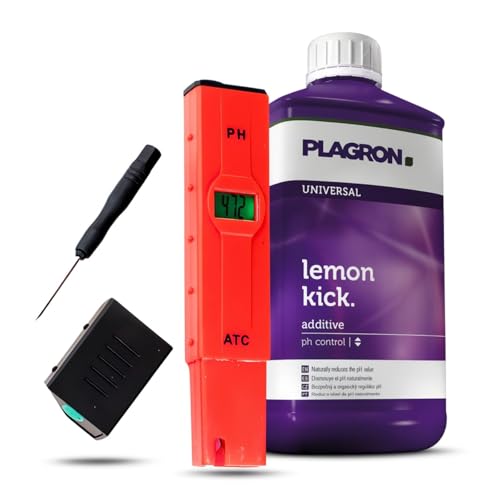 Plagron Lemon Kick 500 ml evita hojas amarillas midiendo el pH con kit Eco 2
