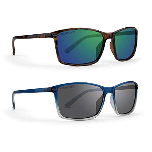 Epoch Eyewear Murphy Polarized Sunglasses 2 Pair Tortoise Frame w/Green Mirror Lens & Blue-Fade Frame w/Smoke Lens