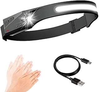 Head Torch, COB LED Head Torches, USB Rechargeable Headlamp Induction with 5 Modes, Super Bright IPX4 Waterproof Camping Lights for Adults, 1200mAh Lightweight Headlights for Running, Fishing