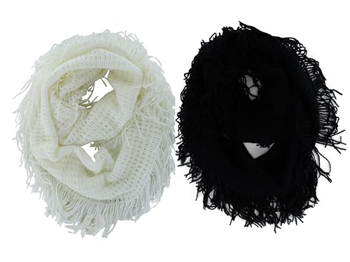 Pack of 2X Unisex Women's Winter Fringe Tassel Neck Cozy Knit Cable Infinity Loop Cowl Scarf- Solid Color