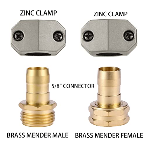 Sanpaint Garden Hose Repair Connector Fitting, Brass Mender Female And Male Hose End Connector With Zinc Clamp, Fit 5/8-Inch And 3/4-Inch Garden Hose, 2 Sets #TOP4