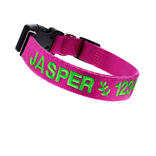 Embroidered Dog Collars Personalized, Custom Collar w Text and Phone Number | 3 Adjustable Sizes - 8 Colors | - Safe&Secure Pet Collars with ID, Pet Name for Boy, Girl Dogs, Puppy