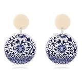MIGUO STORE Chic Fashion Royal Blue Geometric Earrings Acrylic Ethnic Style Dangle Drop Earrings for