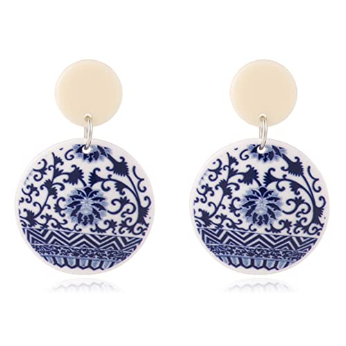 Miguo Store Chic Fashion Royal Blue Geometric Earrings Acrylic Ethnic Style Dangle Drop Earrings For Women Girls Unique Personalized Charm Earrings Gift (Blue Acrylic Ethnic Style Earrings) #TOP6