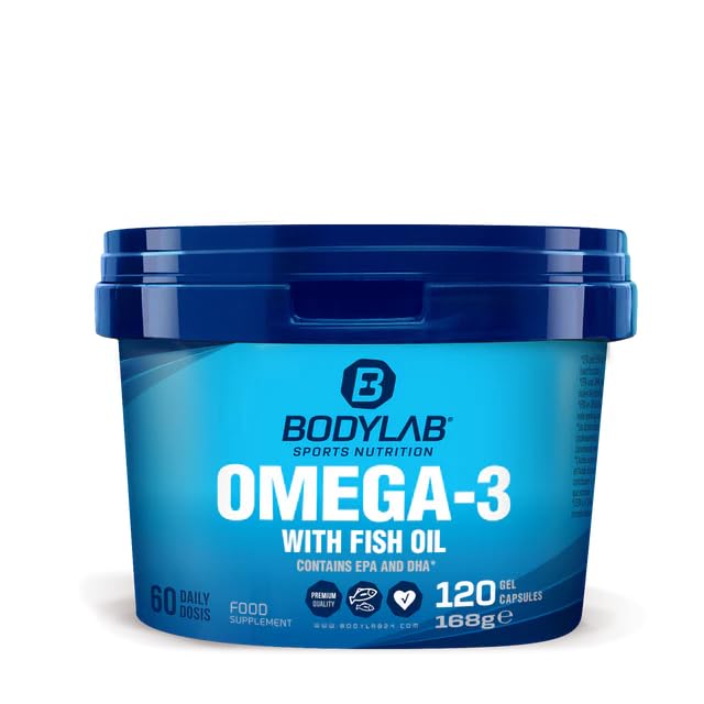 Bodylab24 Omega-3 Kapseln 120 Stück, mit 360mg Eicosapentaensäure (EPA) und 240mg Docosahexaensäure (DHA), mit wertvollen Fettsäuren als Triglyceride zur Anreicherung der täglichen Ernährung