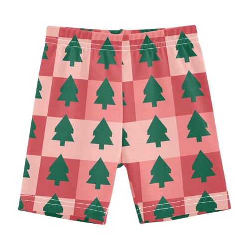 Christmas Tree Square Red Girls Bike Shorts Toddler Girl Clothes Under Dress Dance Shorts for 4-10 Years,4T