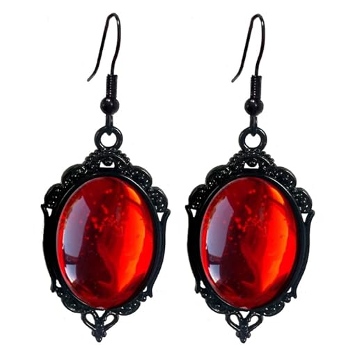 Gothic Stardust Crystal Cameo Earrings,Vintage Red Purple Crystal Gem Drop Earring Dark Punk Style Satan Demon Halloween Jewelry for Women