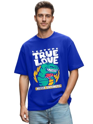 Image of LEOTUDE Oversized Full Sleeve Cottonblend Graphic Printed Round Neck Drop Shoulder Tshirt for Man (Color Mustard)