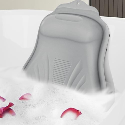 lomonmen Almohada Bañera,Almohadas de Baño con Ventosas,Cojin Bañera Ergonómica Silicona,Cojín de Baño para Jacuzzi SPA e Hidromasajes (Gris Claro)