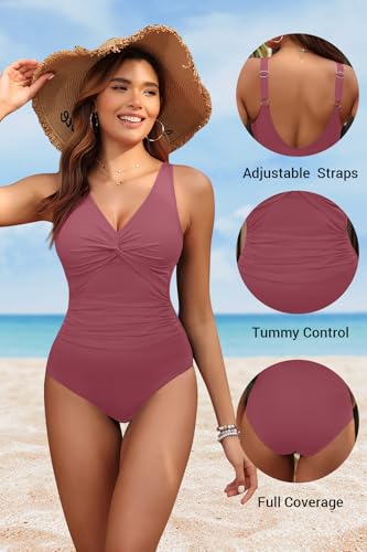 Image of Holipick Women Tummy Control One Piece Swimsuit - Push Up Bathing Suit Full Coverage Slimming Swimwear