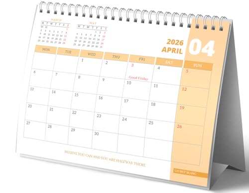 Image of LAURET BLANC Standing 2026 Desk Calendar- A4 Size (8.5 inch X 11.5 inch), Monthly Grid View, Home and Office Table Calendar (A4, F)