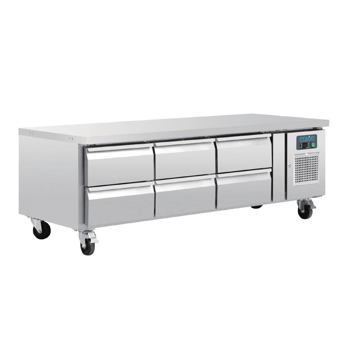 Polar Refrigeration U-Series 155W Six Drawer Chef Base Counter Fridge, Stainless Steel, -2°C to 8°C, 650(H) x1795(W) x700(D) mm, Forced Air Cooling, Energy Rating C, Capacity: 6x 1/1GN | DA465