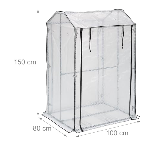 Relaxdays Gewächshaus Balkon, 4 Ablagen, HxBxT: 150 x 100 x 80 cm, Foliengewächshaus, PE-Folie, Stahl, transparent/grün – Bild 4