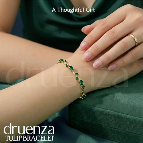 Image of druenza Tulip Bracelet for Women Stylish | Gold Plated Floral Crystal Jewellery | Elegant Adjustable Chain Bracelet for Girls Stylish | Trendy Daily Wear Party Jewelry Gift for Women & Girls