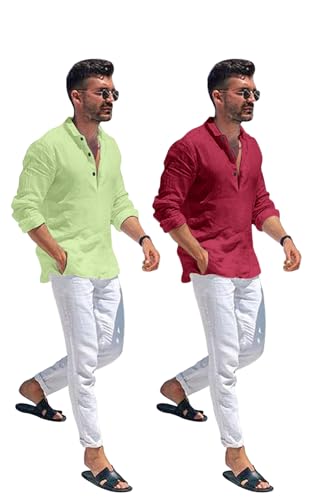 Image of Combo of Men Solid Cotton Blend Straight Kurta Shirt Pack of 2