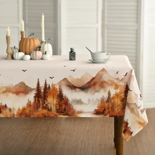 Horaldaily Fall Tablecloth 52×70 Inch Rectangular, Autumn Harvest Mountain Tree