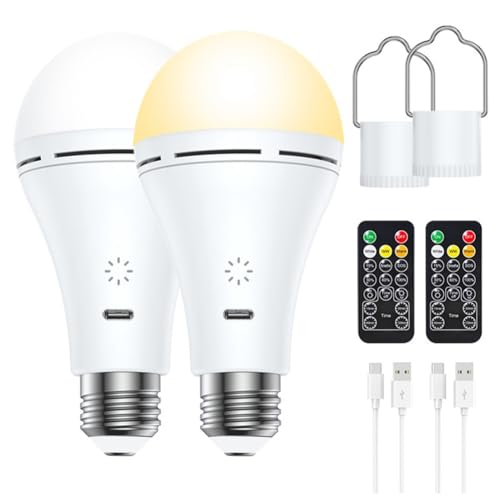 Stthherk Bombilla LED Recargable por USB Inalámbrica con Atenuación Táctil Inteligente, Interruptor de Sincronización Remoto de Temperatura de 3 Colores para Exteriores y Hogar, 2 Piezas