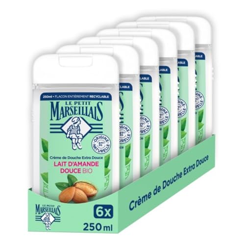 Lait d'Amande Douce Bio Le Petit Marseillais crème de douche lot de 6 flacons de 250 ml pour la peau