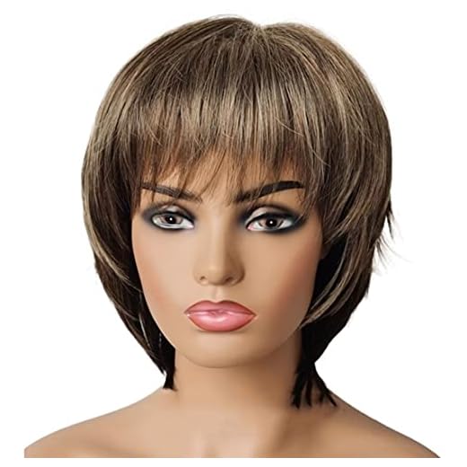 Kort rak Bob -stil Brun med blont hår peruker för kvinnor Curls Wave Fashion Charmiga kvinnor Blond Värmebeständig Syntetisk peruk 10 tum för vardag/fest