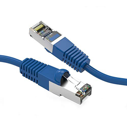 CABLECHOICE Cat5e Shielded Ethernet Cable (4-Pack - 12 Feet) Blue - 26AWG Network Cable with Gold Plated RJ45 Snagless Molded Booted Connector - 1Gigabit Sec High Speed LAN Internet Cable - 350MHz