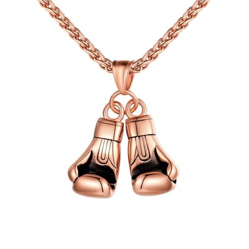 U7 Men Women Fitness Dumbbell Necklace Stainless Steel Weight Plate Barbell Chain Pendant Necklace,Chain 22"+2" Extender, with Gift Box F-Rose Gold Bo