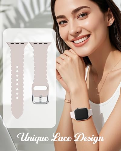 Sunnywoo Lace Sport Silicone Band Compatible with Apple Watch 38mm 40mm 41mm 42mm 44mm 45mm 46mm 49mm for Women, Soft Wristband Waterproof Replacement for iWatch Series Ultra 10 9 8 SE 7 6 5 4 3 2 1