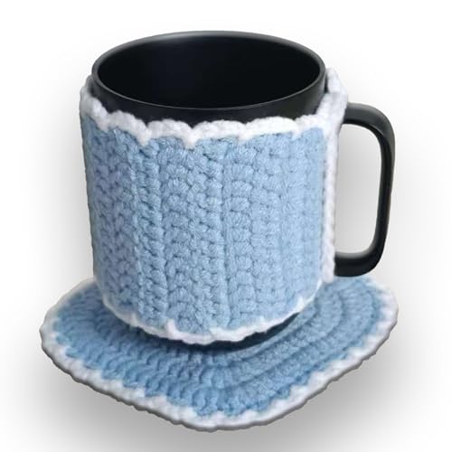 Wuryuema Coffee Mug Cozy Sleeve Set for Ember Mug 10 Oz, Knitted Tea Cup Warmer for Hot Drinks or Cold Drinks, Reusable Cup Cozy for Coffee Lovers Family Friend Women Men