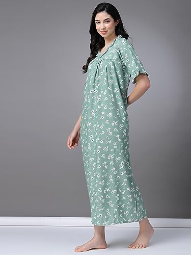 Image of OOMPH! Cotton Blend Nighty for Women's | Night Gown | Nighty | Nightdress | Maxi Dress | Sleepwear | Gown for Women | Nighties | Sleepwear