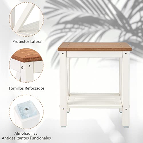 COSTWAY Taburete de Ducha de Esquina, Banco Impermeable de Baño con Estante de Almacenamiento de Madera, Asiento Bañera Adulto para Ducha para Uso en Interiores y Exteriores (Diseño 3) - imagen 6