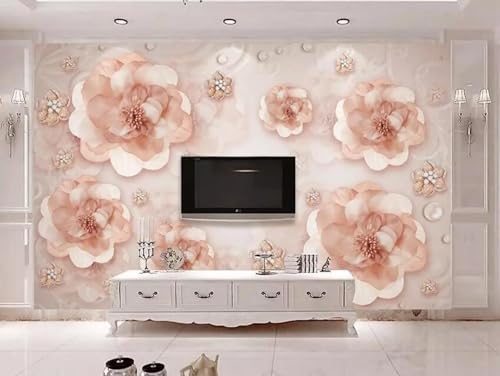 Papel Pintado Pared 3D Papel Tapiz Joyas De Flores Textiles Rosas Fotomurales 3D Moderno Dormitorio Murales -KX08808, 400x255cm