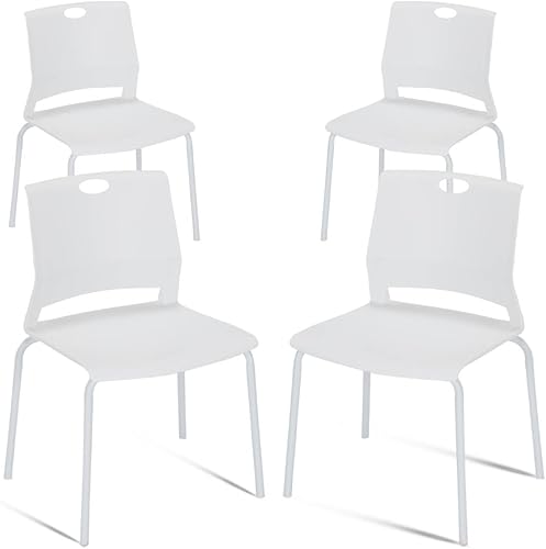 Juego de 4 sillas apilables blancas, modernas sillas de oficina para invitados, sillas de comedor apilables, sillas de plástico para sala de