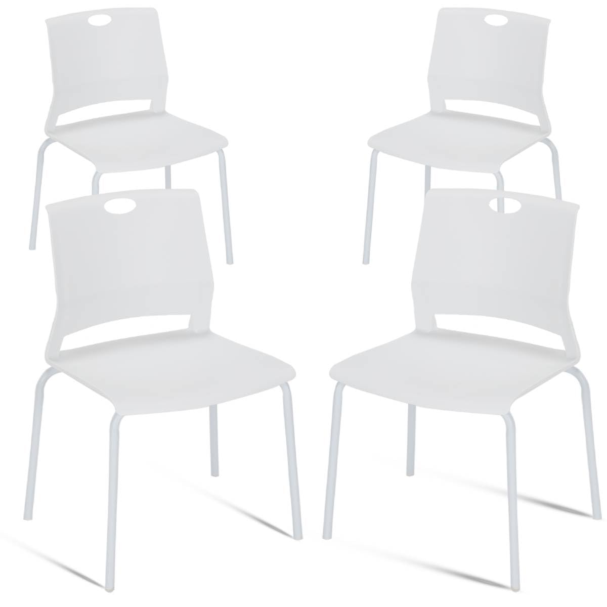 Whiterye White Stackable Chairs Set of 4, Modern Office Guest Chair Wide Seat, Stackable Dining Chairs, Plastic Chair for Conference Room, Living Room