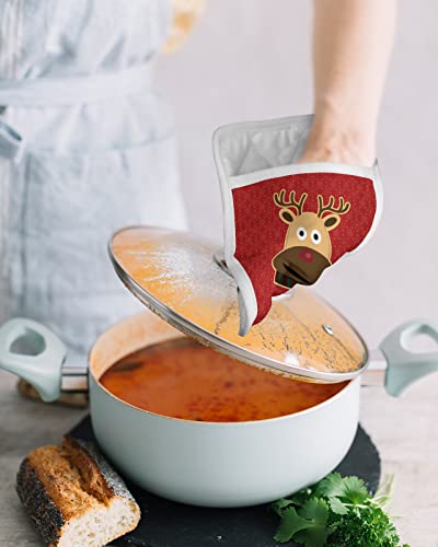 Christmas Reindeer Pot Holders With Pocket For Kitchen, Heat-Resistant Potholders Set Of 2, Hot Pads Oven Mitts With Hanging Loops For Home Cooking Baking Microwave, Rudolf Red Cartoon #TOP3