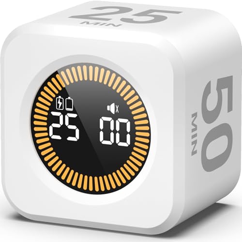 Image of KADAMS Pomodoro Timer Visual - Productivity Pomodoro Cube, 5 /10 /25 /50 Min Countdown & Countup, Silent - Ideal for Work Study Cook Workout Kitchen School Classroom Office Gift Kids (1, White)
