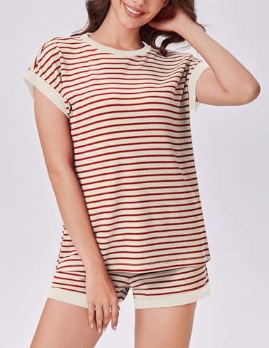 Image of Ekouaer Two Piece Sets for Women Summer Striped Lounge Set Vacation Outfit