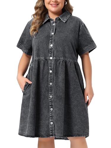 Image of Agnes Orinda Denim Dress for Women Plus Size Button Down Babydoll Sundress Jean Dress with Pockets 2026 Vacation