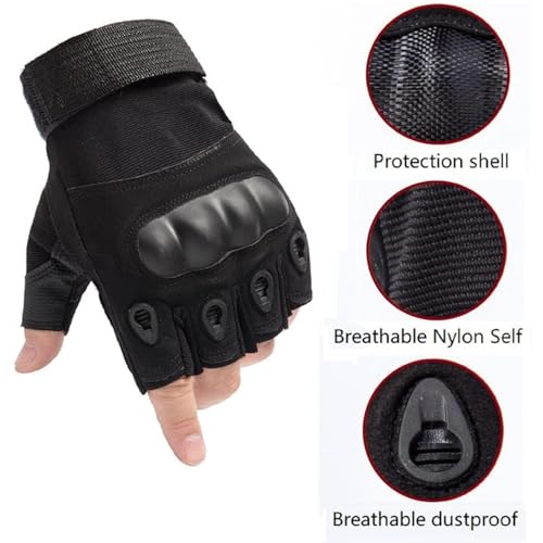 Image of Gloves for Men Bike Riding Half Finger | Hard Knuckle Protection, Breathable & Adjustable Wrist Strap | Hand Gloves for Bike Riding /Cycling, Gym | Army Green - 1 Pair (Black)