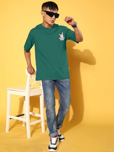 Image of Veirdo Pure Cotton Oversized Baggy Fit Drop Shoulder Stylish and Graphic Printed Round Neck Half Sleeves T-Shirt for Men (Available Color Options: Black, Green, Royal Blue, Lilac & Sky Blue)