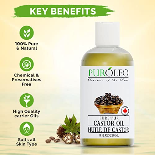 PUROLEO-Castor-Oil-8-Fl-Oz236-ML-Made-in-Canada-Hair-Lash-Beard-Eyelashes-Eyebrow-Oil-Jamaican-Black-castor-oil-for-brow-lashes-Make-eyelash-serum-hair-serum-for-dry-hair-and-frizzy-huile-de-ricin-pou