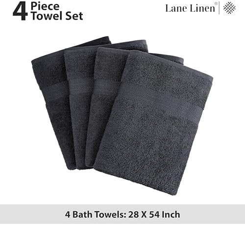 LANE LINEN 100% Cotton Bath Towels 4 Pack (28"x54") - Ring Spun Mercerized Cotton Large Towel Set for Bathroom - Quick Dry, Soft & Absorbent Large Bath Towel Set - Oeko Tex Certified - Black Towels
