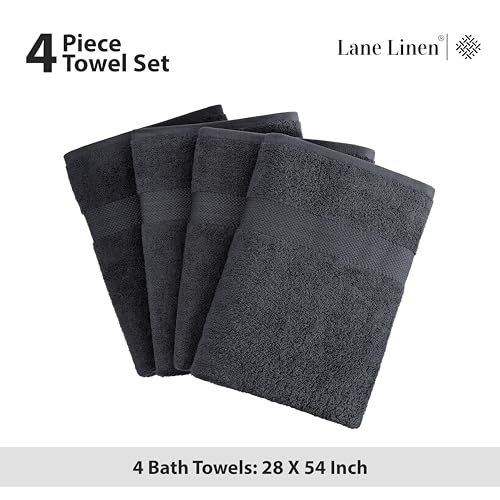 LANE LINEN 100% Cotton Bath Towels 4 Pack (28"x54") - Ring Spun Mercerized Cotton Large Towel Set for Bathroom - Quick Dry, Soft & Absorbent Large Bath Towel Set - Oeko Tex Certified - Black Towels