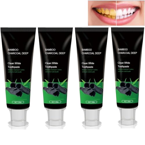 Bamboo Charcoal Deep Clean White Toothpaste, sanfter Minzgeschmack, aufhellend, Mundpflege für Kaffee- und Teeflecken, gesundes Zahnfleisch, langanhaltende frische Atmung, Reisegröße (4PCS)