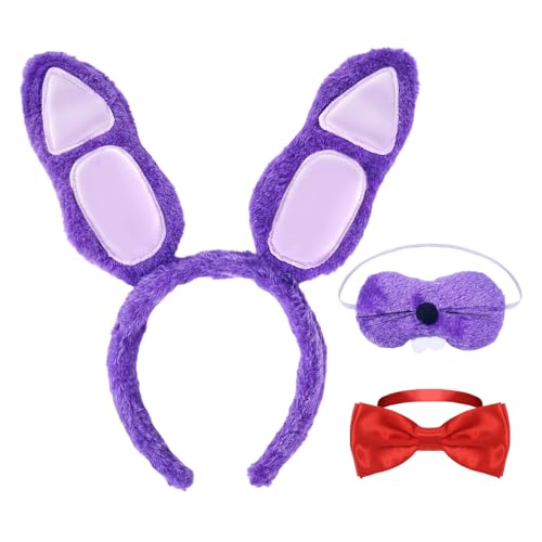 Bunny Costume Accessories Bonnie Ears Headband with Rabbit Nose Red Bow Tie for Character Cosplay Party Dress up