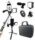 eDealz Selfie Stick Tripod Vlogging Kit for All Smartphones iPhone, Android w/LED Light, Rotating Phone Mount, Microphone, Bluetooth Remote, Hard Case for Live Stream, YouTube, Instagram TikTok