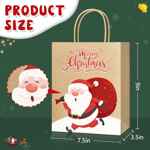 DeckTheHalls 24 Pack Christmas Gift Bags with 12 Stylish Prints, Christmas Tote Bags with Sturdy Handle, Reusable Xmas Kraft Gift Bags for Holiday Gifts, Party Favors, Ideal for Wrapping Gifts - Thumbnail 3