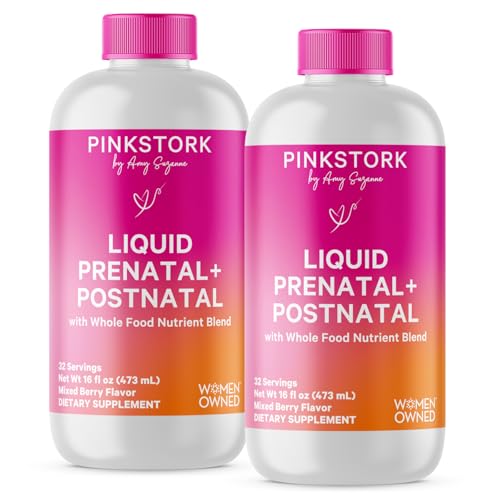 Pink Stork Liquid Prenatal Vitamins for Women – Berry Flavor, Doctor Formulated, Organic Whole-Food Blend, Folate, Sugar-Free, 16 Vitamins, Fertility to Postpartum, Breastfeeding Friendly, 64 Servings