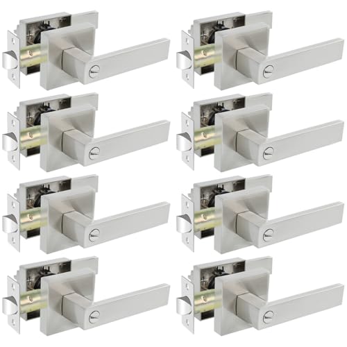 KAMOTA Privacy Door Levers, 8 Pack Satin Nickel Door Handles Bed and Bath Door Locks Interior Keyless Locksets, Left and Right Hand Reversible by KAMOTA - Used condition - US$74.31