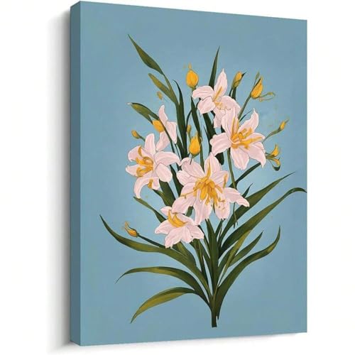 Peinture florale de salon vintage deco grand format 90x140 tableau chambre fleurs sur toile
