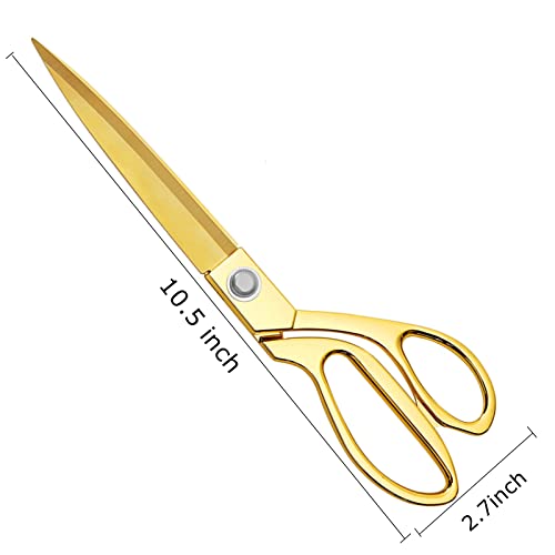 Premium Tailor Scissors,Heavy Duty Sewing Scissors Gold Titanium Coating Stainless Steel Fabric Scissors Leather Comfort Grip Shears Professional Ultra Sharp Cloth Tailor Scissors 10.5 Inch #TOP1